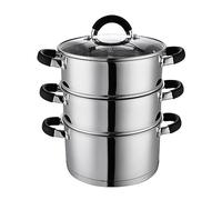 Royal Cuisine 3 Tier Stainless Steel Steamer Cooking Pot 22cm Multi Layer Pan with Glass Lid Stackable Veg Steamer Food for Vegetables Induction Cookware with Silicone Handles