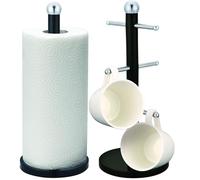 Royal Cuisine set of Stainless Steel Coffee Tea Mug Tree and Kitchen Roll Holder Mug Hanger Stand Paper Towel Holder Tea Coffee Cup Holder with 6 Hooks Kitchen Towel Holders Mug Holder Kitchenware
