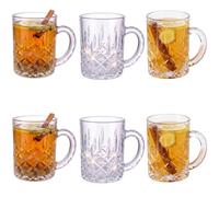 Royal Cuisine Crystal Cut Turkish Tea Cups with Handle, 280ml, 6 Pieces