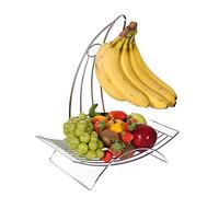Royal Cuisine Fruit Basket Fruit Bowl with Banana Hook Tall, Wired Fruit Rack/Banana Stand Hanger - Silvery Iron Chrome Finish