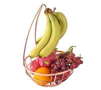 Royal Cuisine Fruit Basket with Banana Hanger/Hook Chrome Wire Modern/Elegant Vegetable Storage Bowl Fixed Holder Stand Home furnishings (Gold)