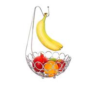 Royal Cuisine Fruit Basket with Banana Hanger/Hook Chrome Wire Modern/Elegant Vegetable Storage Bowl Fixed Holder Stand Home furnishings, Silver
