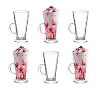 Royal Cuisine Set of 6 Latte Glasses Coffee Mug Espresso Cups Cappuccino Tea Iced Coffee Glasses Hot Drink Large Mug with Handle Ideal for Ice Cream Latte Hot Chocolate (270ml)