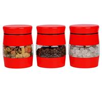 Royal Cuisine glass storage jars canister storage containers tea coffee sugar set 3pcs (700ml Red)