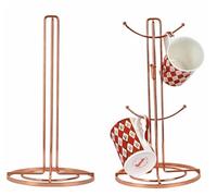 Royal Cuisine Kitchen Roll Holder & Mug Tree Set Stylish Paper Towel Holder Cup Holder & Mug Stand for Kitchen Countertop Durable Towel Holder and Mug Holder-Rose Gold