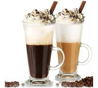 Royal Cuisine Latte Glasses Coffee Cups for Espresso Cappuccino Tea Hot Drink Glass Cups with Handle Ideal for Ice Cream Latte, Hot Chocolate, Set of 2 (270ml)