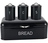 Royal Cuisine Tea Coffee Sugar and Bread Bin Set, Kitchen Storage - White | Black| Red (Black)