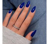 Royal Dark Blue False Nails Almond Shaped SXVME Glossy Acrylic Press on Nails Medium Stiletto, Natural Solid Color Fake Nails for Women Daily Wear 24 Pcs