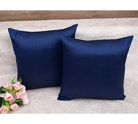 Royal DecoFurnishing Plain Solid Art Silk Superlative Navy Blue Cushion Covers (16x16 inches, 40x40 Cms, Navy Blue) - Pack of 3