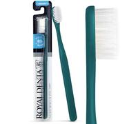 Royal Denta Firm Toothbrush for Adults, Medium Hard Toothbrush with Dual Length Silver Bristles, for Smokers, Coffee Stains, Plaque Removal, Interdental Cleaning, Made in Korea (Teal)