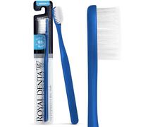 Royal Denta Firm Toothbrush for Adults, Medium Hard Toothbrush with Dual Length Silver Bristles, for Smokers, Coffee Stains, Plaque Removal, Interdental Cleaning, Made in Korea (Blue)