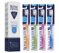 Royal Denta Flossing Toothbrush Multipack for Adults, Dual Length Silver Infused Bristles for Interdental Plaque Removal & Gum Care, Medium Soft Manual Toothbrush, Pack of 4 (Multi-Colour)