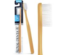 Royal Denta Manual Medium Bristle Toothbrush for Adults, Dual Length Bristle Toothbrush for Interdental Teeth Cleaning, Silver Particles to Prevent Bacteria, Modern Design, Amber Yellow