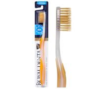 Royal Denta Manual Toothbrush for Adults, Medium Soft Toothbrush with Dual Length Gold Bristles, Interdental, Flossing Brush & Teeth Whitening, Ergonomic Grip Handle (Yellow)