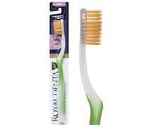 Royal Denta Manual Toothbrush for Adults, Soft Gold Infused Dual-Length Bristles Toothbrush Head Perfect as Interdental Brush, Soft on Gum & Enamel, Ergonomic Grip Handle for Daily Oral Care, Green