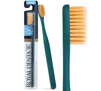 Royal Denta Manual Toothbrush, Medium Hard Firm Bristles for Adults, Dual Length Gold Infused Plaque Removing Tooth Brush, Soft on Gums & Teeth, Made in Korea (Teal)