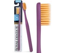 Royal Denta Manual Toothbrush, Medium Hard Firm Bristles for Adults, Dual Length Gold Infused Plaque Removing Tooth Brush, Soft on Gums & Teeth, Made in Korea (Purple)