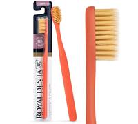 Royal Denta Soft Toothbrush for Adults, Dual-Lenght Bristles Interdental Brush with Gold Infused Bristle for Sensitive Teeth & Gum, Gentle Plague Removal Toothbrush Head, Made in Korea (Coral)