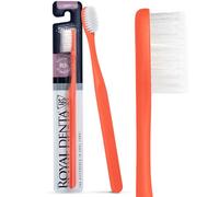 Royal Denta Soft Toothbrush for Adults, Dual-Lenght Bristles Interdental Brush with Silver Infused Bristle for Sensitive Teeth & Gum, Gentle Plague Removal Toothbrush Head, Made in Korea, (Coral)