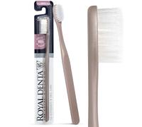 Royal Denta Soft Toothbrush for Adults, Dual-Lenght Bristles Interdental Brush with Silver Infused Bristle for Sensitive Teeth & Gum, Gentle Plague Removal Toothbrush Head, Made in Korea (Taupe)