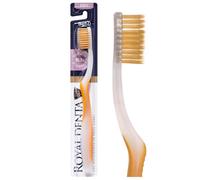 Royal Denta Soft Toothbrush for Adults, Dual Length Soft Bristles for Sensitive Teeth & Gums, Gold Infused Manual Toothbrush for Whitening, Flossing and Braces, Ergonomic Grip Handle (Yellow)