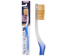 Royal Denta Soft Toothbrush for Adults, Dual Length Soft Bristles for Sensitive Teeth & Gums, Gold-Infused Manual Toothbrush for Whitening, Flossing and Braces, Ergonomic Grip Handle (Blue)