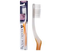 Royal Denta Soft Toothbrush for Adults, Dual Length Soft Bristles for Sensitive Teeth & Gums, Silver Infused Manual Toothbrush for Whitening, Flossing and Braces, Ergonomic Grip Handle (Yellow)