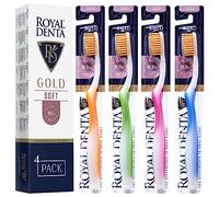 Royal Denta Soft Toothbrushes Multipack for Adults, Dual Length Gold Infused Soft Bristles for Sensitive Teeth & Gums, Interdental Cleaning & Flossing Tooth Brush Set, Pack of 4 (Multi-Colour)