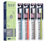 Royal Denta Soft Toothbrushes Multipack for Adults, Soft Bristle Manual Tooth Brush with Dual-Length Silver Bristles, Flossing Interdental Cleaning, Sensitive Teeth & Gum, Pack of 4 (Multi-Colour)
