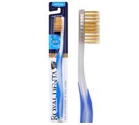 Royal Denta Toothbrush for Adults, Medium Soft, Gold Infused Dual-Length Bristles Toothbrush Head Perfect as Interdental Brush & Teeth Whitening, Ergonomic Grip Handle for Daily Oral Care, Blue