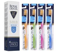 Royal Denta Toothbrush for Adults Multipack, Medium Soft, Gold Infused Dual-Length Bristles Toothbrush Head Perfect as Interdental Brush & Teeth Whitening, Ergonomic Grip Handle for Daily Oral Care