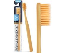 Royal Denta Toothbrush, Medium Soft for Adults, Gold Infused Dual-Length Bristles Toothbrush Head Perfect as Interdental Brush & Teeth Whitening, Soft on Gum & Enamel, Ergonomic Handle, Yellow