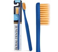 Royal Denta Toothbrush, Medium Soft for Adults, Gold Infused Dual-Length Bristles Toothbrush Head Perfect as Interdental Brush & Teeth Whitening, Soft on Gum & Enamel, Ergonomic Handle, Blue