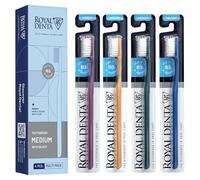 Royal Denta Toothbrush Multipack, Medium Soft for Adults, Silver Infused Dual-Length Bristles Toothbrush Head Perfect as Interdental Brush & Teeth Whitening, Soft on Gum & Enamel, Pack of 4