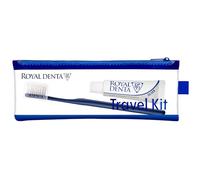 Royal Denta Travel Kit Solo Silver - Travel Toothbrush & Toothpaste Set with 20g Xylitol Toothpaste, Silver Extra Soft Tootbrush, Brush Caps & Water-Resistant Case