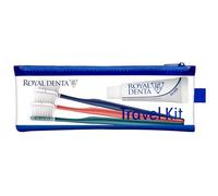 Royal Denta Travel Kit Trio Silver - Travel Toothbrush & Toothpaste Set with 20g Xylitol Toothpaste, 3X Silver Extra Soft Tootbrush, Brush Caps & Water-Resistant Case