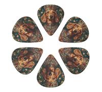 Royal Dog Portrait With Floral Crown Guitar Picks 6 Pack Thin Medium Heavy Thickness Guitars Pick For Acoustic Electric Guitar Ukulele Bass 0.71mm