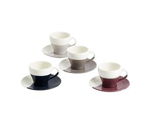 Royal Doulton 40032925 40032925-Espresso Saucer Set, 1815 Coffee Studio Small Plate & Stackable Cup Set of 4-for Espresso, Mocha Better Heat Retention, 110ml Each, Porcelain, 3.7 Fluid_Ounces, Mixed