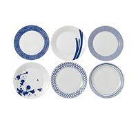 Royal Doulton 40034435-Large Set of 6, Pacific Blue Collection Tableware Perfect for Breakfast, Lunch and Dinner-Blue & White Plates, 29cm, Porcelain