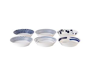 Royal Doulton Bowl - Pacific Blue Collection Pasta Bowls - Porcelain Tableware Set of 6 - Perfect for Pasta, Soup and Dessert - 22cm