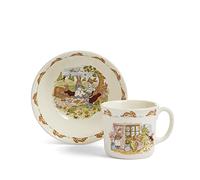 Royal Doulton Bunnykins Children's Dining Set, 2-Piece Earthenware Bowl and Mug, Picnic and Grocery Scenes, Cream with Multicoloured Illustrations