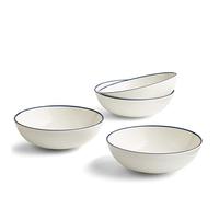 Royal Doulton Cereal Bowls, Stoneware, Designed to Mix & Match, Gordon Ramsay Maze Cereal Bowls 18cm/7in, Denim Line, Set of 4, Blue,white