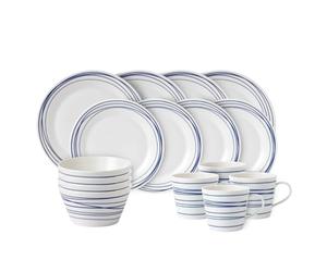 Royal Doulton Dinner Set, Stoneware, Designed to Mix & Match, 1815 Pacific Dinnerware Set, Blue Lines, 16 Piece Set