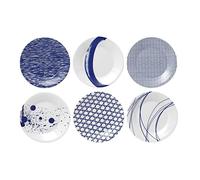 Royal Doulton Plate Set - Pacific Blue Collection Side Plates - Porcelain Tableware Set of 6 - Perfect for Sides, Salads and Desserts - 24cm