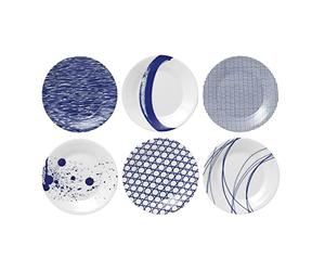 Royal Doulton Plate Set - Pacific Blue Collection Tapas Plate Set - Porcelain Tableware Set of 6 - Perfect for Starters, Sides and Sweets - 16cm