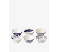Royal Doulton Bowls, Stoneware, Designed to Mix & Match, 1815 Pacific 16cm/6.3in, Blue Mixed Patterns, Set of 6