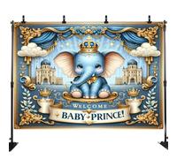 Royal Elephant Baby Shower Backdrop Little Prince Happy Birthday Party Decoration Photography Background Newborn Baby Portrait Photoshoot Banner Photo Studio Props LHC114 7X5FT