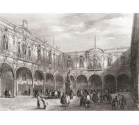 Royal Exchange London England 19th century. This building was destroyed by fire in 1838. From The History of London: Illustrated by Views in London and Westminster published c.1838. Poster Print by