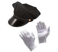 Royal Fashion ADULT MEN'S BLACK CHAUFFEUR HAT TIE GLOVES LIMO DRIVER FANCY UNISEX DRESS COSTUME ACCESSORY