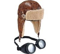 Royal Fashion Aviator Pilot Hat and Goggles Vintage RAF Granddad Grandpa Excape Biggles Aviator Pilot Flying Man Fancy Dress Costume Set Adults